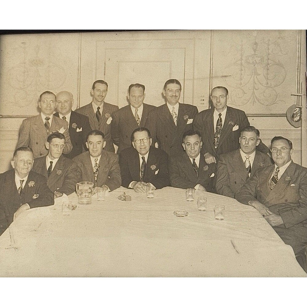 Framed Vintage B&W Group Photo Men's Club Formal Dinner 1940s-1950s Prop House